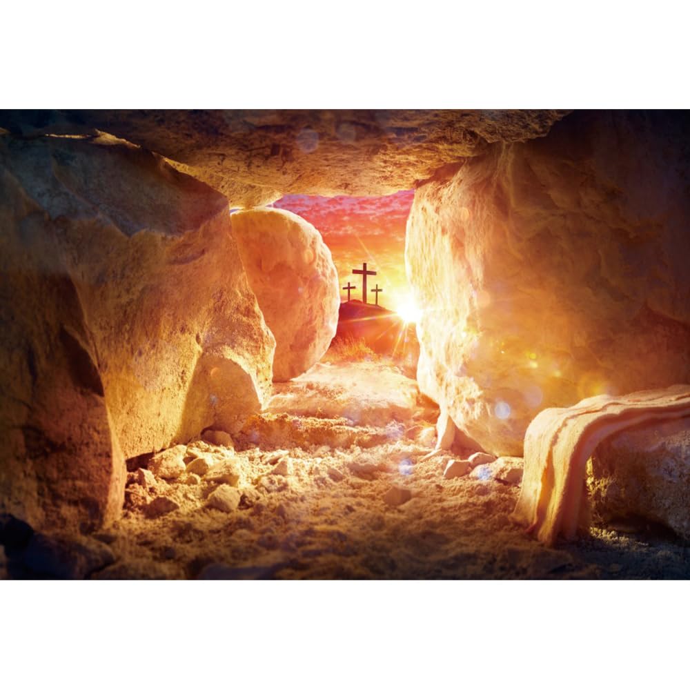 Telón De Fondo Personalizado BELECO Resurrection Of Jesus Cross Backdrop  5x3ft Fabric Easter Holy Lights Mountain Sunrise Cave Tomb Crucifixion  Shroud Photos Church Events Religious Belief Background Easter Props  Photography, image size:1000x1000