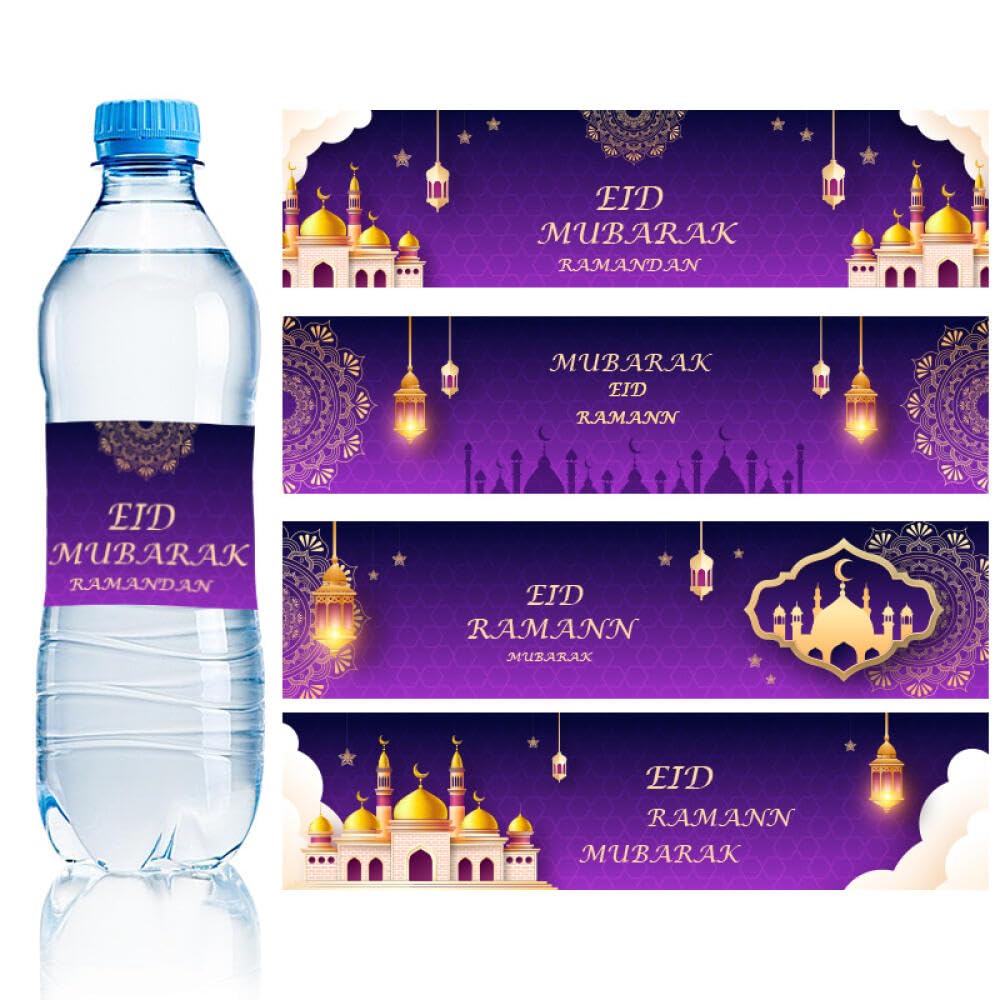 Pretocter 24 Pcs Eid Mubarak Water Bottle Stickers Labels Set Ramadan Decorations Ramadan Bottles Scrapbook Eid Stickers Decal Eid Gift Tag Bottle Wrappers Sticker for Kids Eid al-Fitr Party Supplies