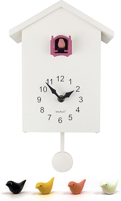 WALPLUS White Cuckoo Clock Pink Window Wall Clock Wall Art Home Living Room kitchen Office Décor Decoration