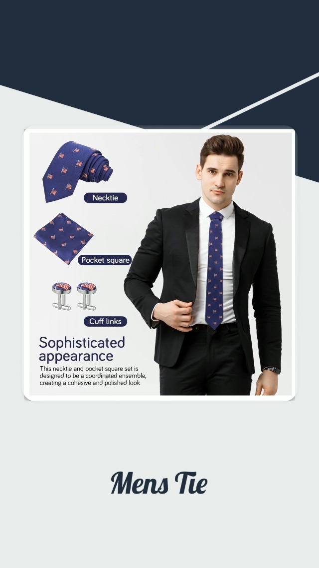 Set de corbata y pañuelo con diseño de bandera de EE.UU. miniatura 7