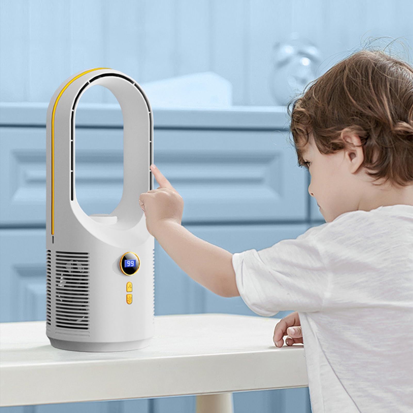 ventilatore da scrivania senza pale, 5 velocità, silenzioso, senza pale, per ufficio, luce notturna, 1800 mAh, per campeggio, soggiorno, camper, viaggi, camera da, auto, ufficio