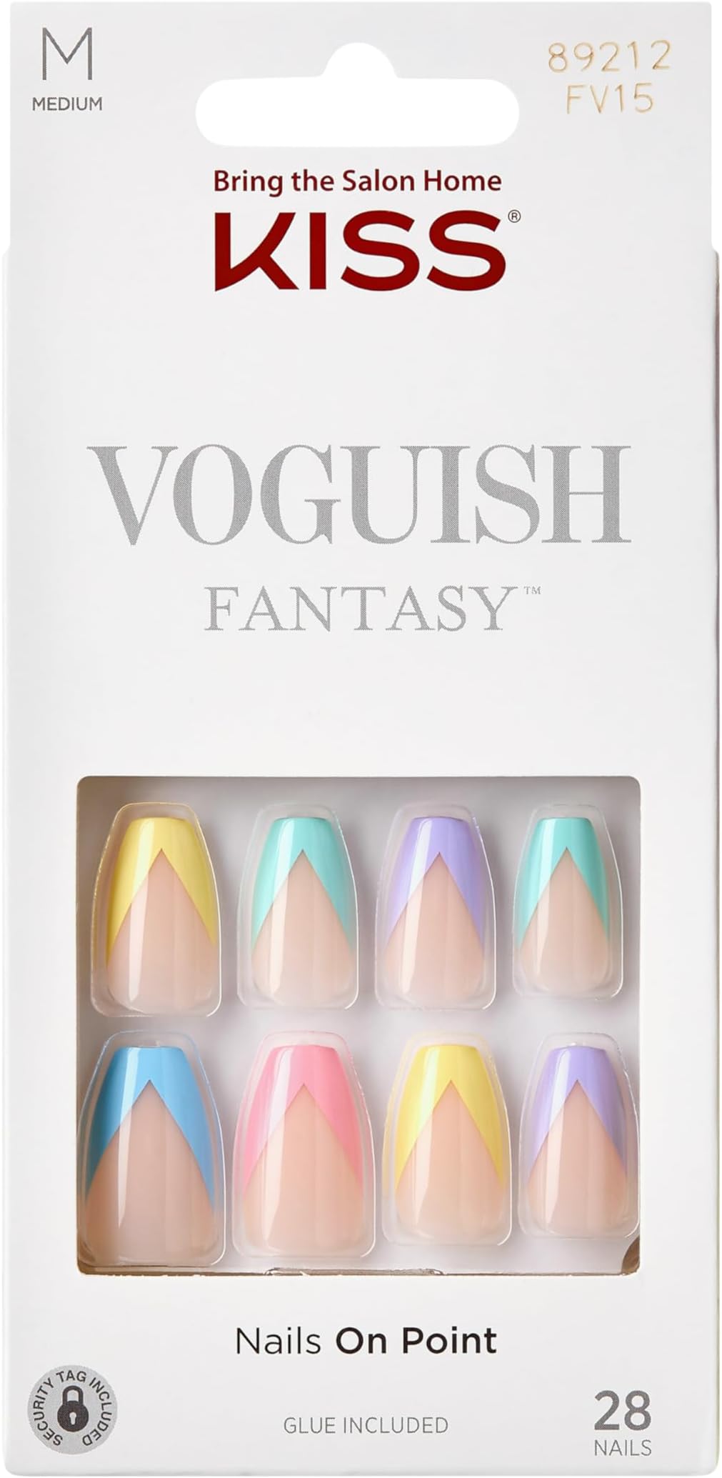 Voguish Fantasy, Press On Nails, Nail Glue Included, 'Candies', Multicolor, Medium Size, Coffin Shape, Includes 28 Nails, 2g glue, 1 Manicure Stick, 1 Mini File