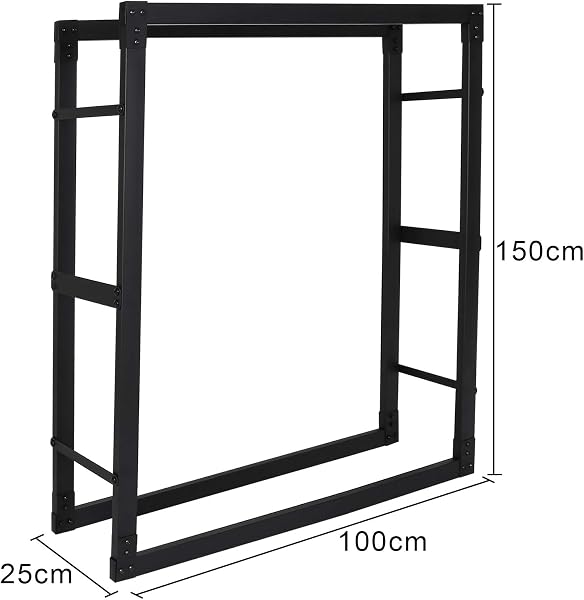 Lospitch Scaffalatura per legna e ardere in acciaio, per interni ed esterni, supporto in metallo, colore nero (25 x 100 x 150 cm) - 4