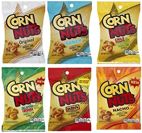 Corn Nuts Variety Gift Box (6 - 4 oz Bags) – Original, Barbecue, Chile Picante, Ranch, Jalapeno & Cheddar, Nacho