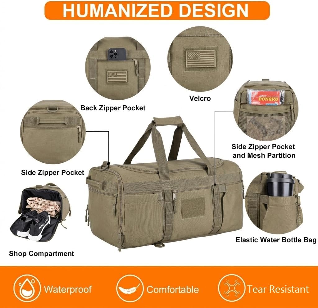 Large Capacity Tactical Duffle Bag with Shoe Compartment & MOLLE Webbing, Multifunctional Sports Gym Bag for Men Women, 45L Travel Overnight Backpack for Work (green)