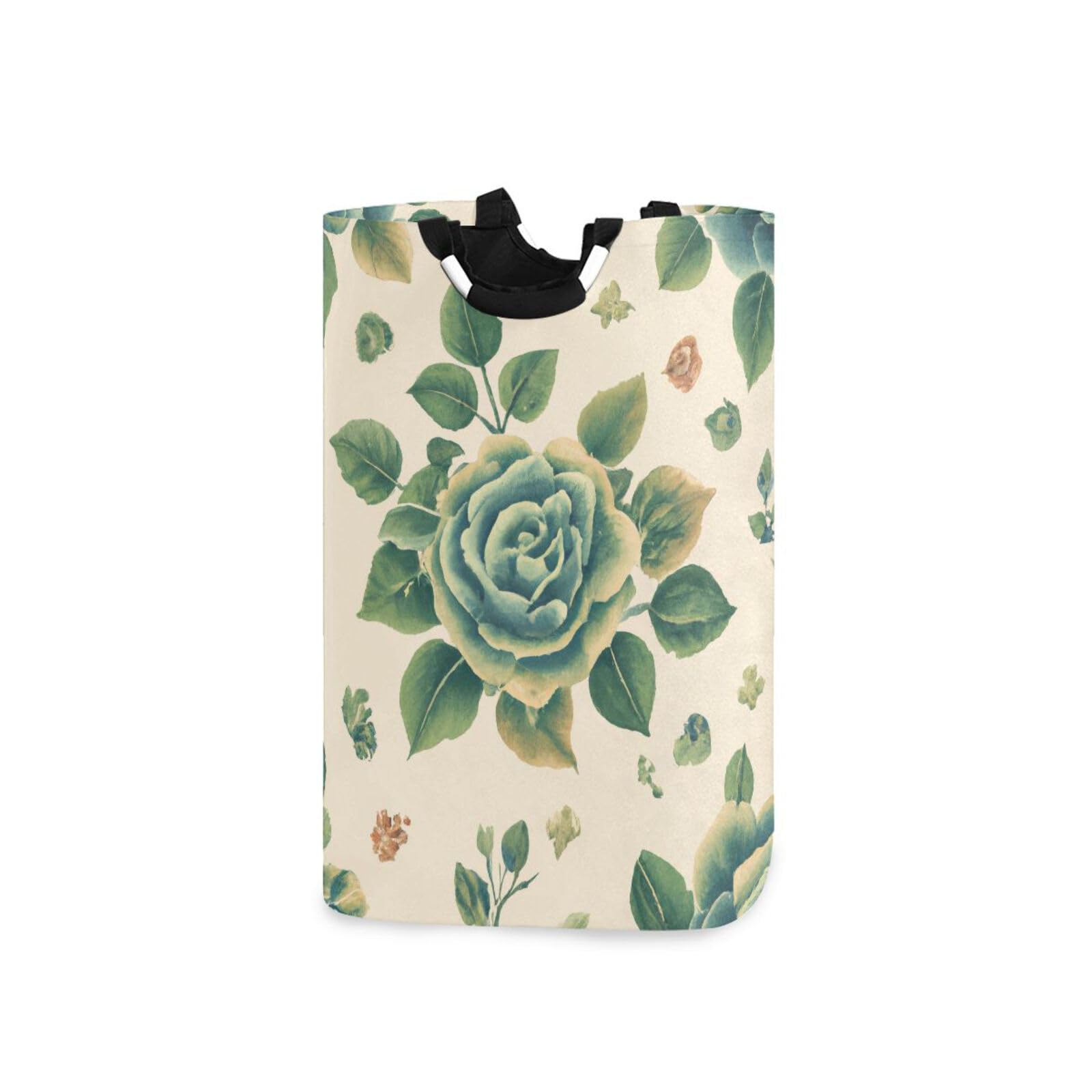 Jihqo Laundry Hamper Basket Leafy Roses Green Collapsible Nursery Storage Bin Waterproof Clothing Baskets for Home Bedroom Bathroom Washing Room