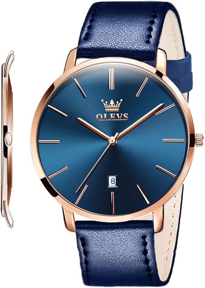 Image of OLEVS Mens Watches Minimalist Ultra Thin Fashion Casual Analog Quartz Date Watch Waterproof Slim Simple Big Face Dress Wrist Watch with Retro Leather Band for Men