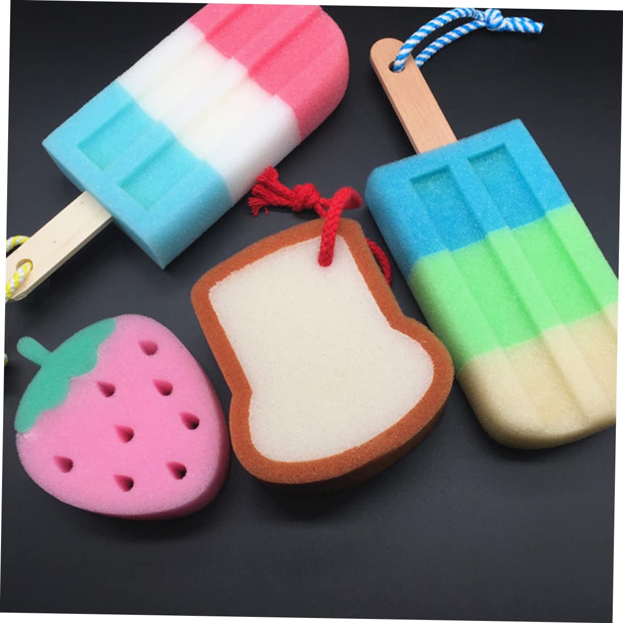 WOONEKY 8piezas Esponjas De Ducha Forma De Helado Toalla Exfoliante Para Baños y Ducha Aleatorios
