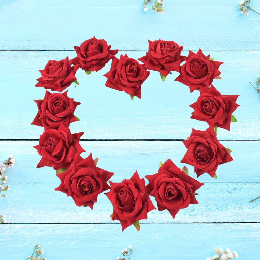 Image of Artificial Velvet Rose Flower Heads for Decoration, Craft, DIY Projects, Home Decor, Wedding and Festival Decoration, Pack of 12
