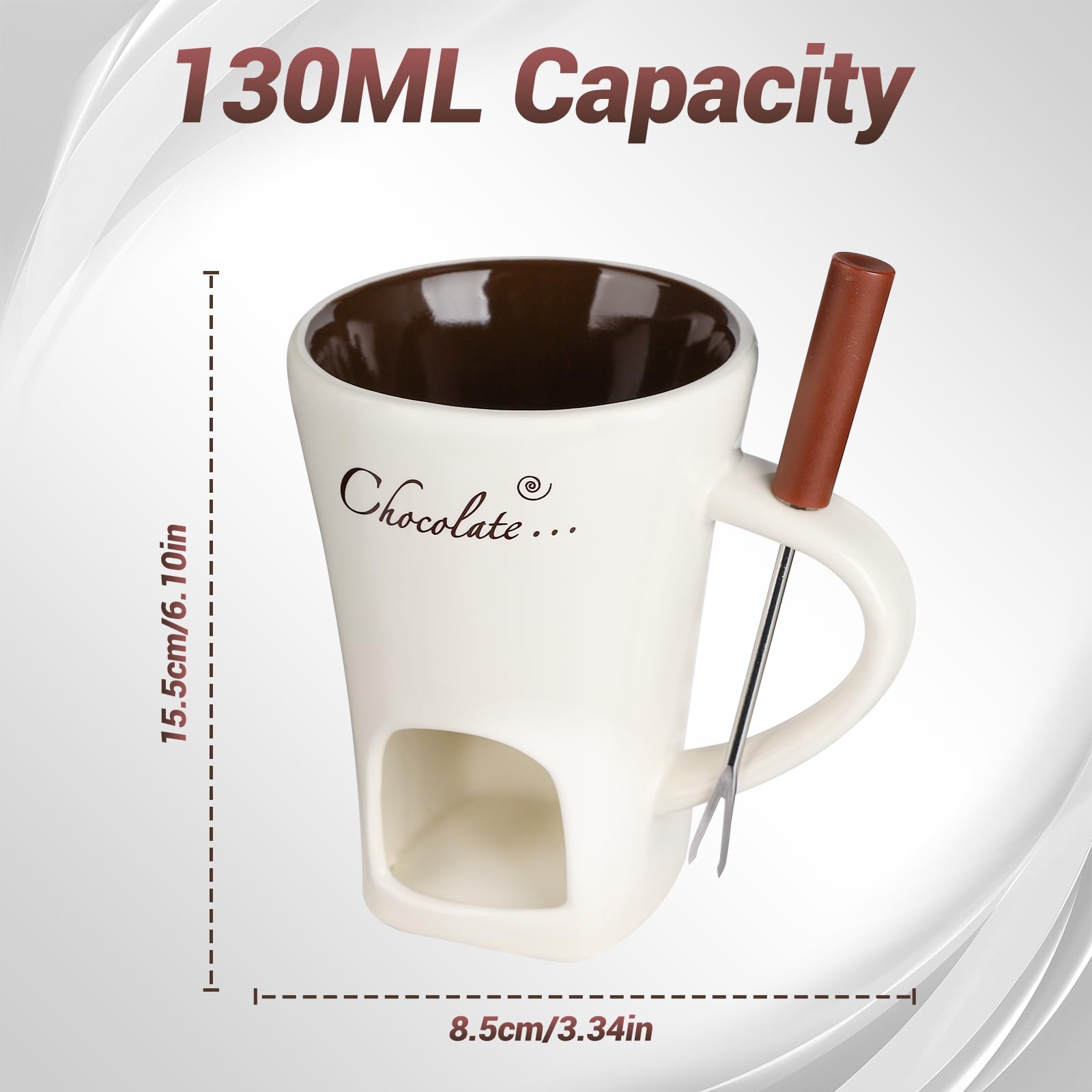 Ceramic Chocolate Fondue Mug - Melting Butter Pot with Fork, Cheese Warmer Cup, Butter Fondue Heated (White, NO CANDLE) 0808 - Image 2