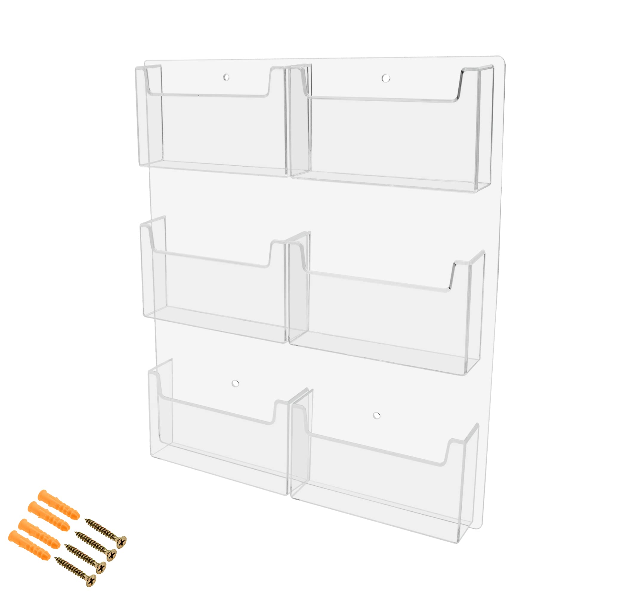 Marketing Holders Postcard Holder Greeting Cards Wall Rack with Hanging Hardware 6 Pocket Bin Holds 6" x 4" Printed Material Plastic Clear Memos and