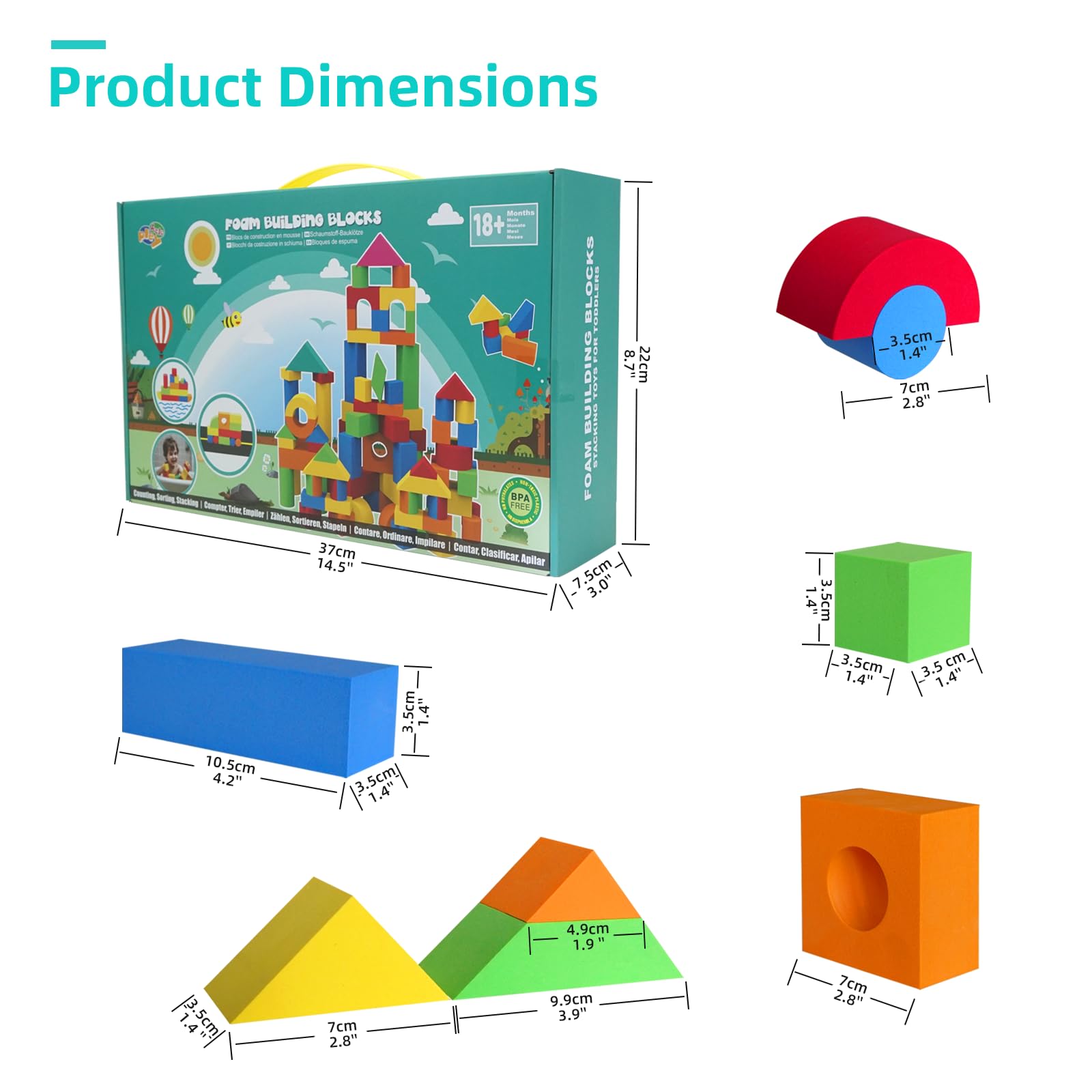 Bloques de construcción suaves para niños de 2 a 4 años, 94 bloques apilables de espuma, juguetes de baño para niños, juguetes STEM de aprendizaje preescolar y regalos para niños y niñas de 5