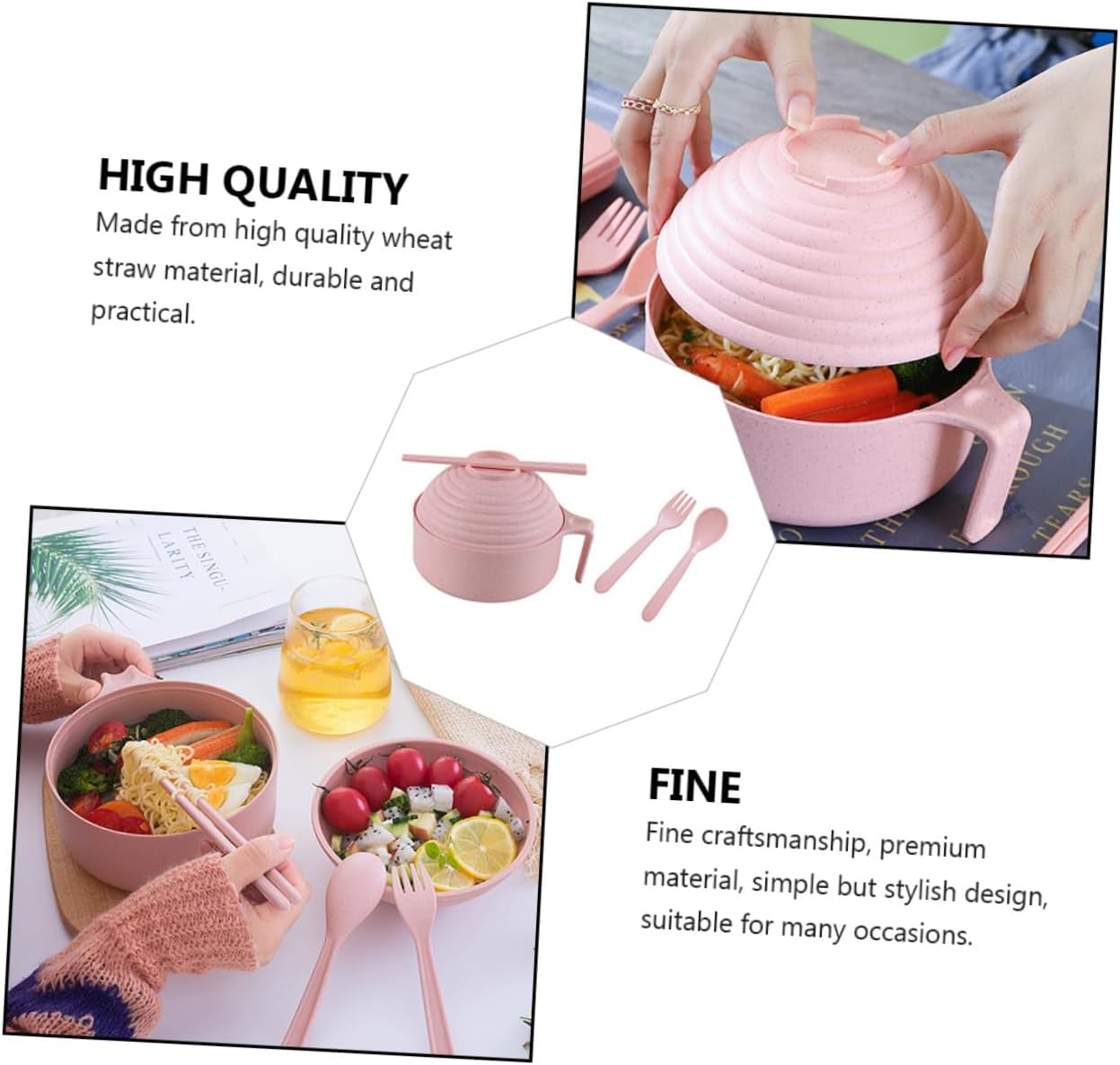 Wheat Straw Instant Noodle Bowl Set with Lid, Spoon and Chopsticks image 3