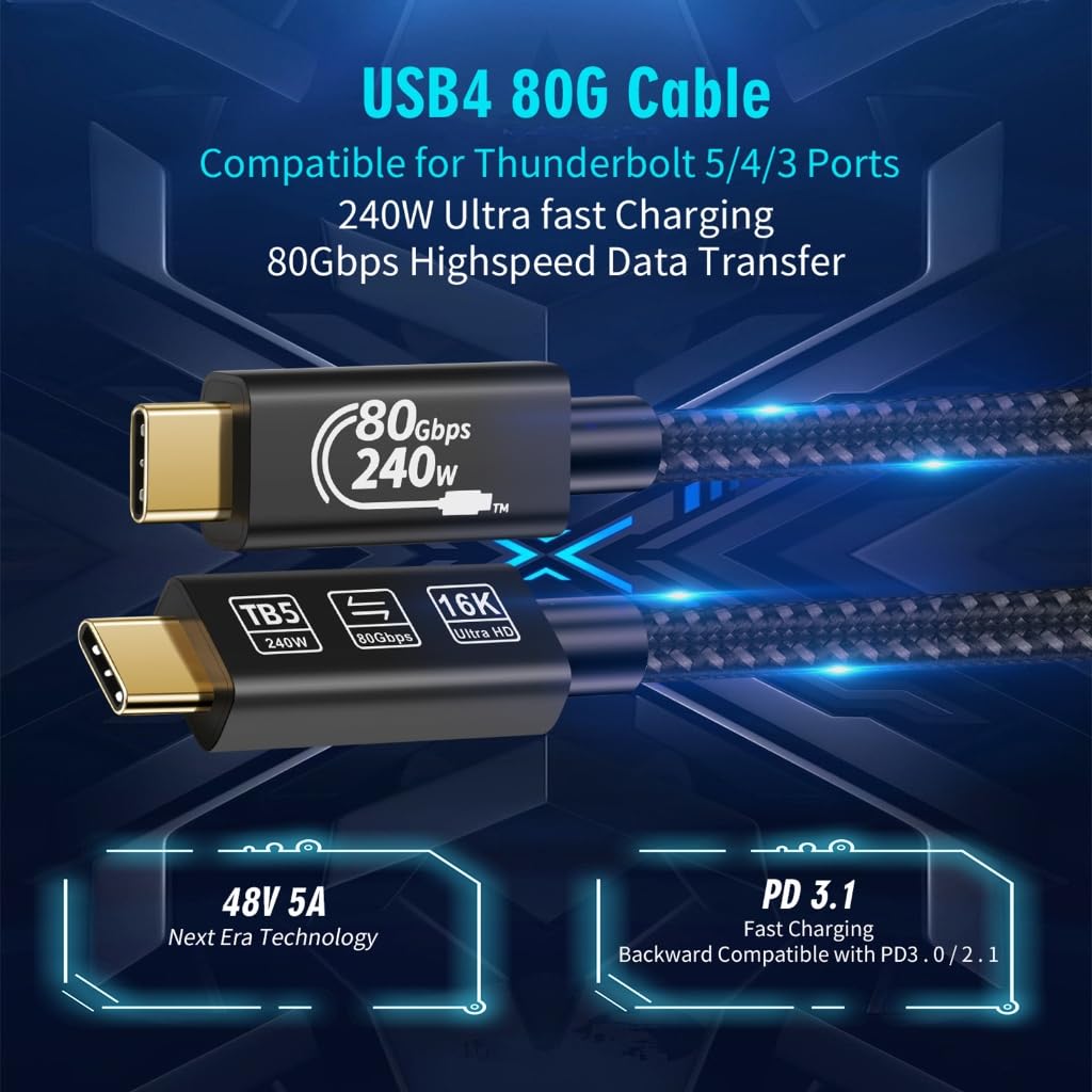 Cavo dati USB 4.0 TypeC ad alta efficienza, supporto video 16K, trasferimento dati capacità video, ricarica rapida 240 W