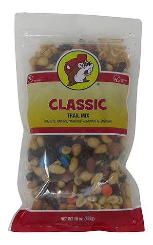 Buc-ee's Classic Trail Mix en una bolsa resellable, cacahuetes, pasas, chocolate, almendras, anacardos, una bolsa de 10 onzas
