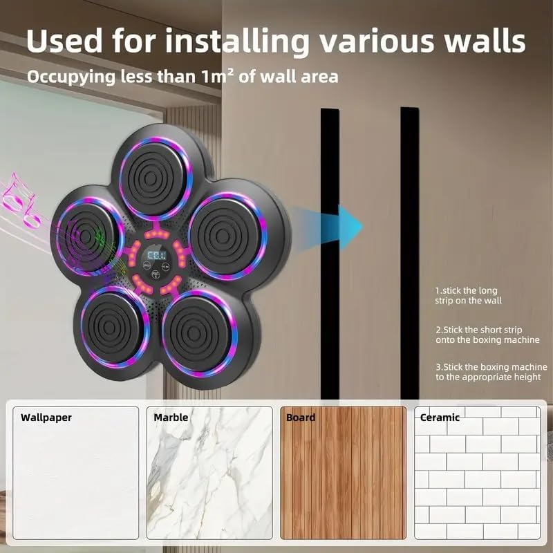 Interactive Smart Wireless Music Boxing Trainer – Wall-Mounted Punch Pad with Gloves, 9 Modes & Speeds, Colorful LED Display, USB Powered, Wireless Connectivity – Fun & Engaging Fitness Gear