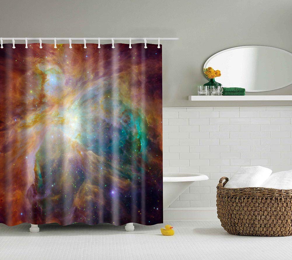 BOYOUTH Dazzling Starry Sky Pattern Digital Print Shower Curtains for Bathroom Decor,Polyester Waterproof Fabric Bath Curtain with 12 Hooks,70x70 Inches,Multicolor — image 1