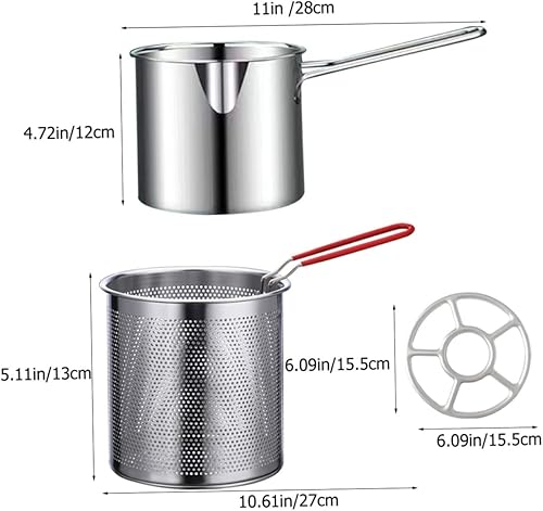 Miniatura 3 de Mikinona 1 juego de freidora de acero inoxidable pequeña freidora de aire de acero inoxidable mini sartén tempura freír olla tempura freidora con