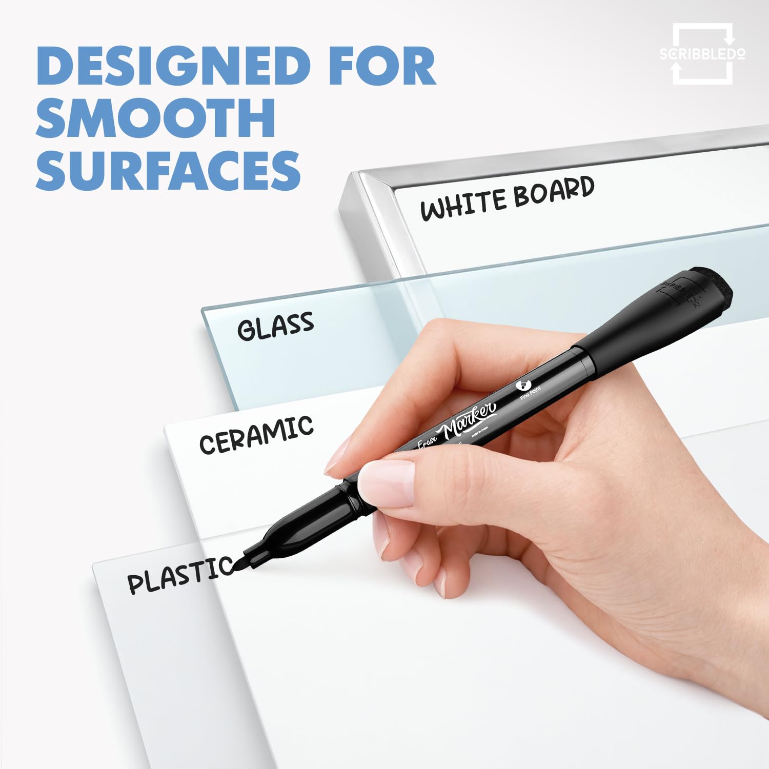 Scribbledo Whiteboard-Marker, feine Spitze, geruchsarm, mit Radiergummi, 4 Stück