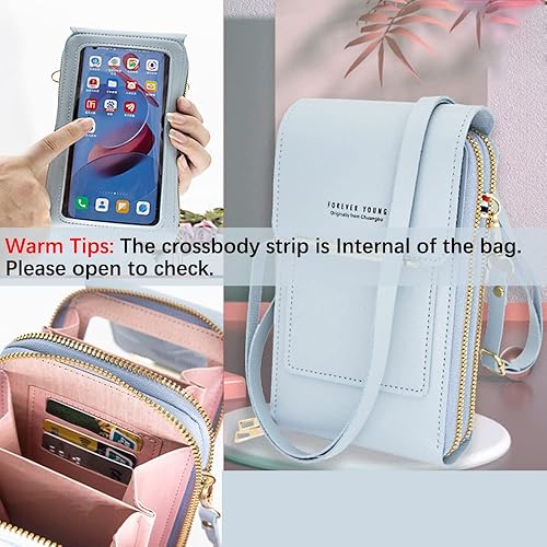 Miniatura 2 de Bolsa de cuero antirrobo, pequeña cartera cruzada para teléfono celular para mujer, bolsa cruzada con bloqueo RFID y correa para el hombro