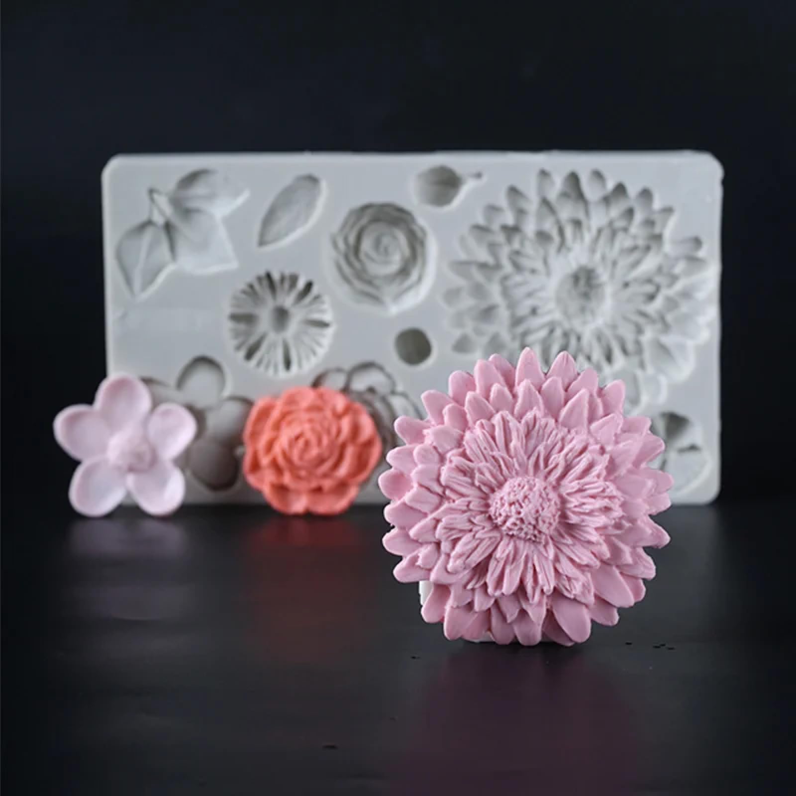 Molde de silicona para hacer fondant, 20,3 x 11,6 x 1,5 cm, molde de resina de silicona, hermoso crisantemo, flor de boda, decoración de pasteles, hojas, hornear, fondant, chocolate, caramelos