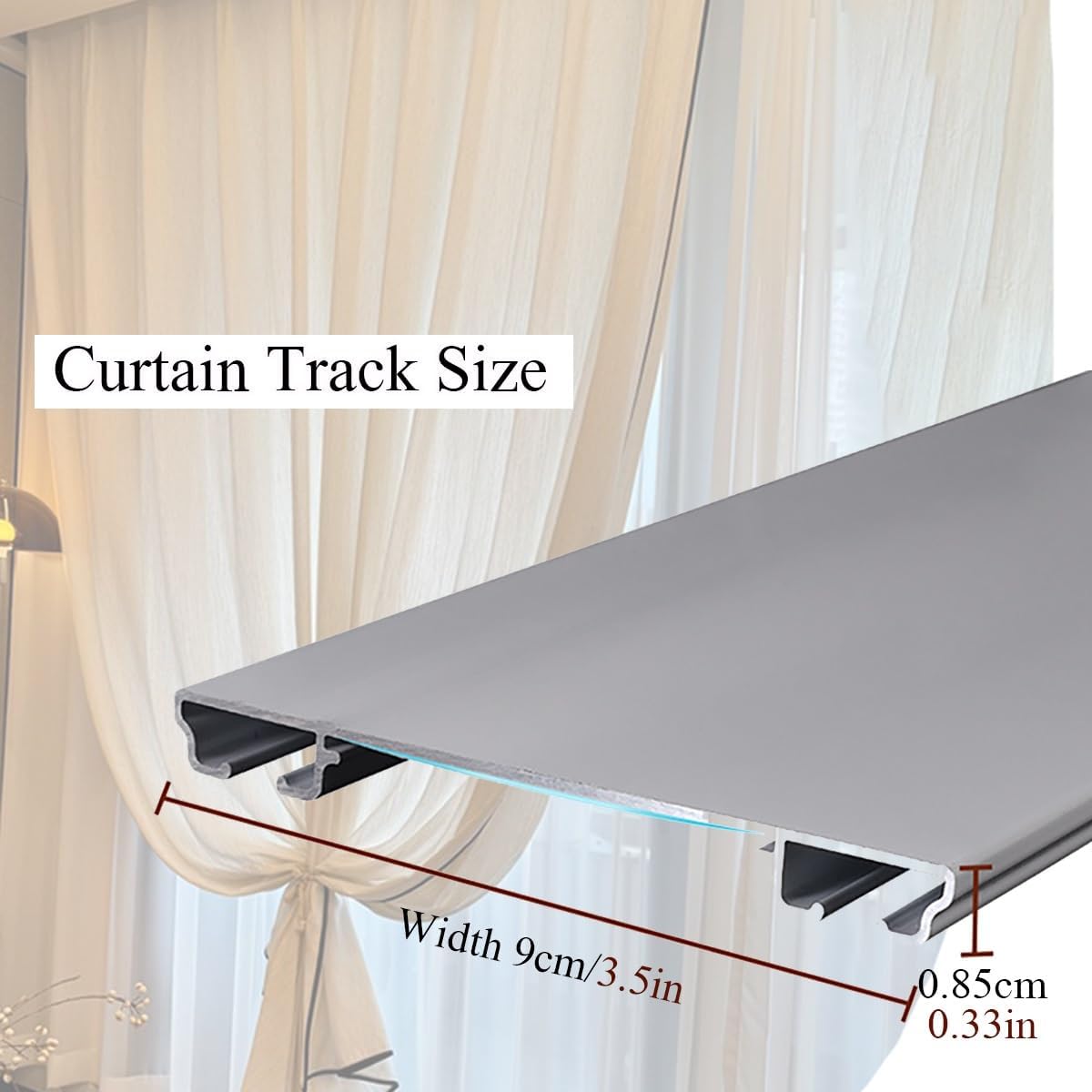 Ultra-Thin Ceiling Curtain Track, Silent Sliding Conjoined Double Tracks Rails, Window Curtain Rod Pole for Living Room, Bedroom, Office，Hospital Room Divider(Gold,290cm(2 * 145cm))