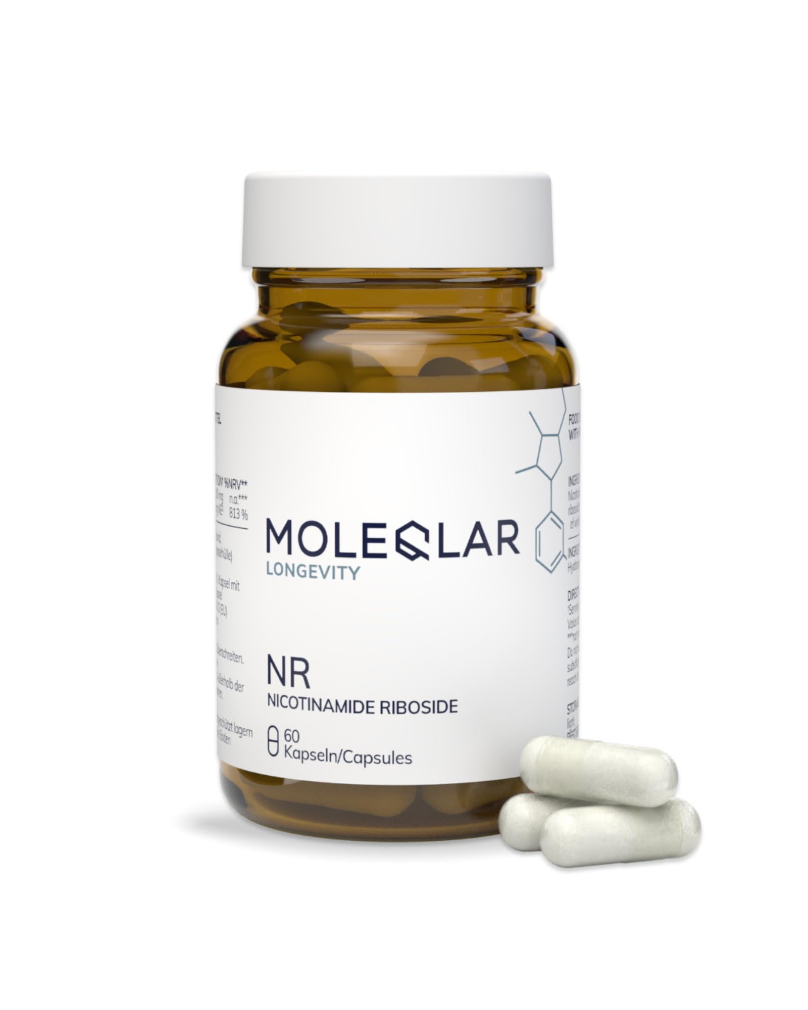MoleQlar Nicotinamid Ribosid Kapseln - Cellular Energy Support* - Nahrungsergänzungsmittel mit 300 mg Nicotinamid Ribosid Chlorid (NR) pro Kapsel - 60 Stück
