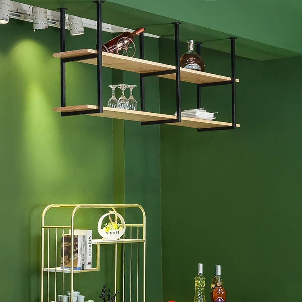 Mensole galleggianti, staffe per mensole da soffitto a 2 strati, scaffale decorativo da parete per bar ristorante, da appendere, facile da installare (dimensioni: 80 x 30 x 60 cm)