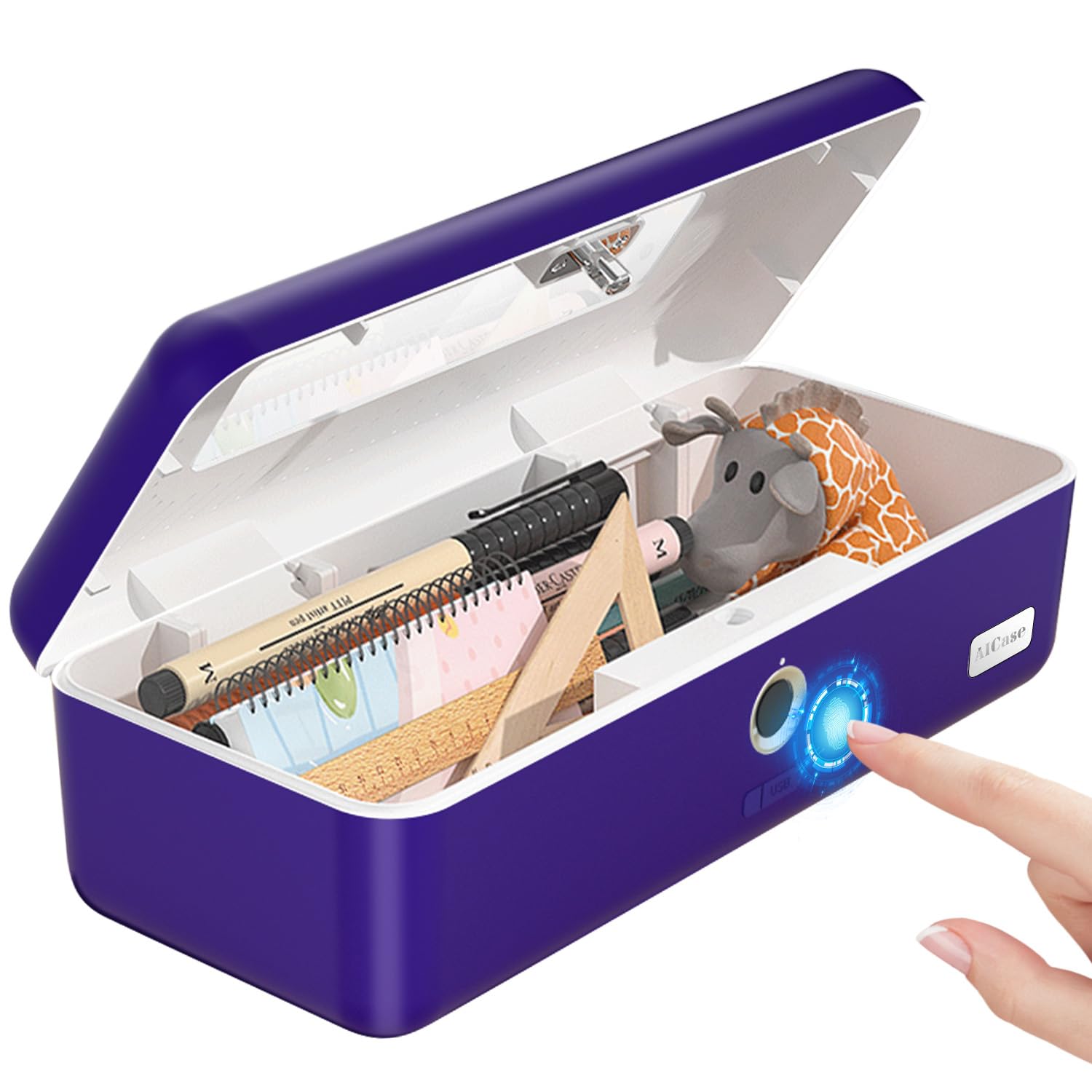 AICase AICase Aufbewahrungsbox für biometrische Fingerabdrücke, tragbar, für Bargeld, Schmuck, Sicherheit, Zahlenschloss für Auto, Zuhause, Büro, Reisen, klein, blau