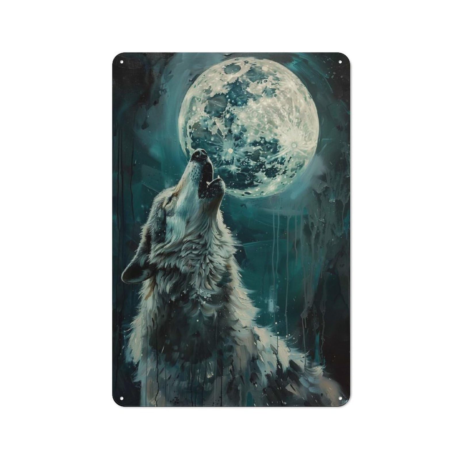 Retro Howling Wolf Moon Night Vintage Tin Sign 30x20cm, Retro Room Decor for Lounge, Study, Pub Or Wall Gallery