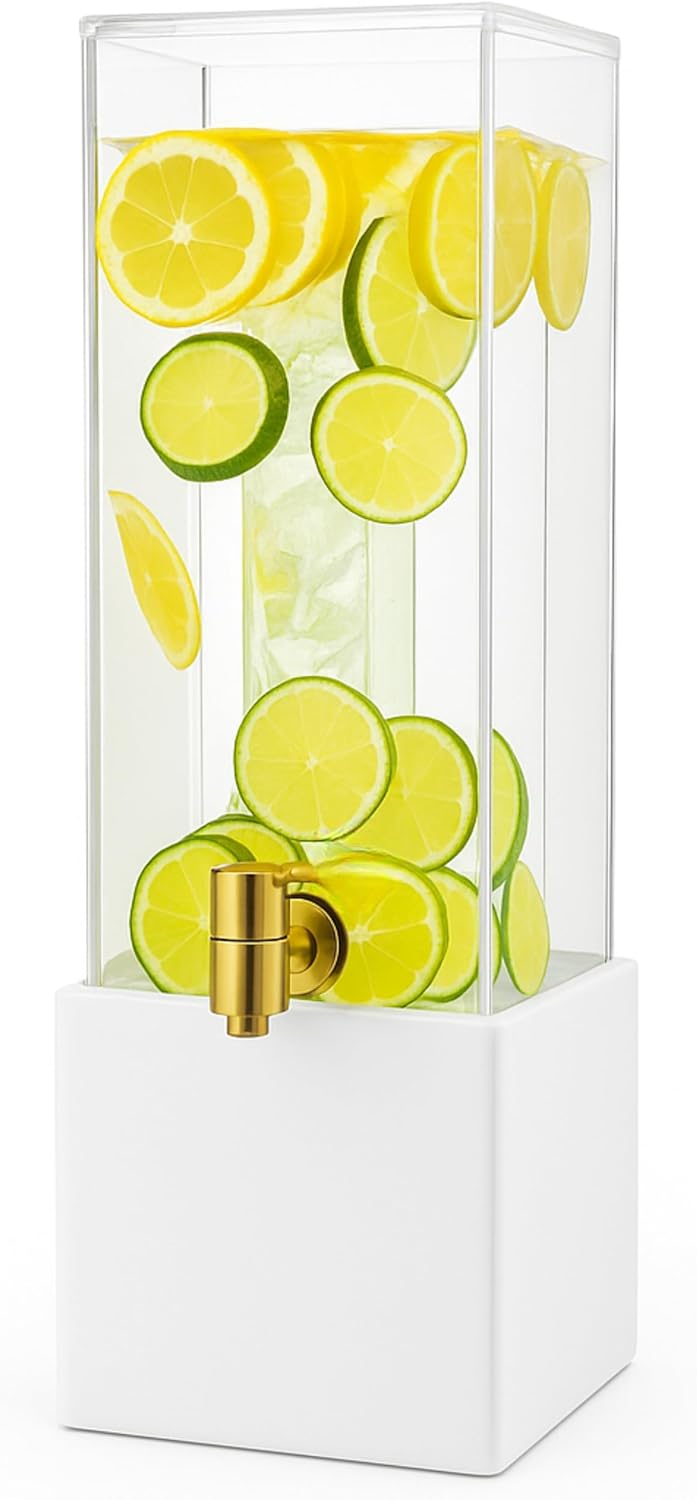 1.25 Gallon Acrylic Beverage Dispenser with Metal Stand – Cold Drink Server with Built-in Ice Core & Stainless Steel Spigot