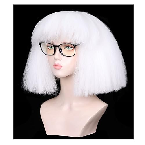 Miniatura 4 de ColorGround Peluca corta blanca para cosplay con gafas para Halloween