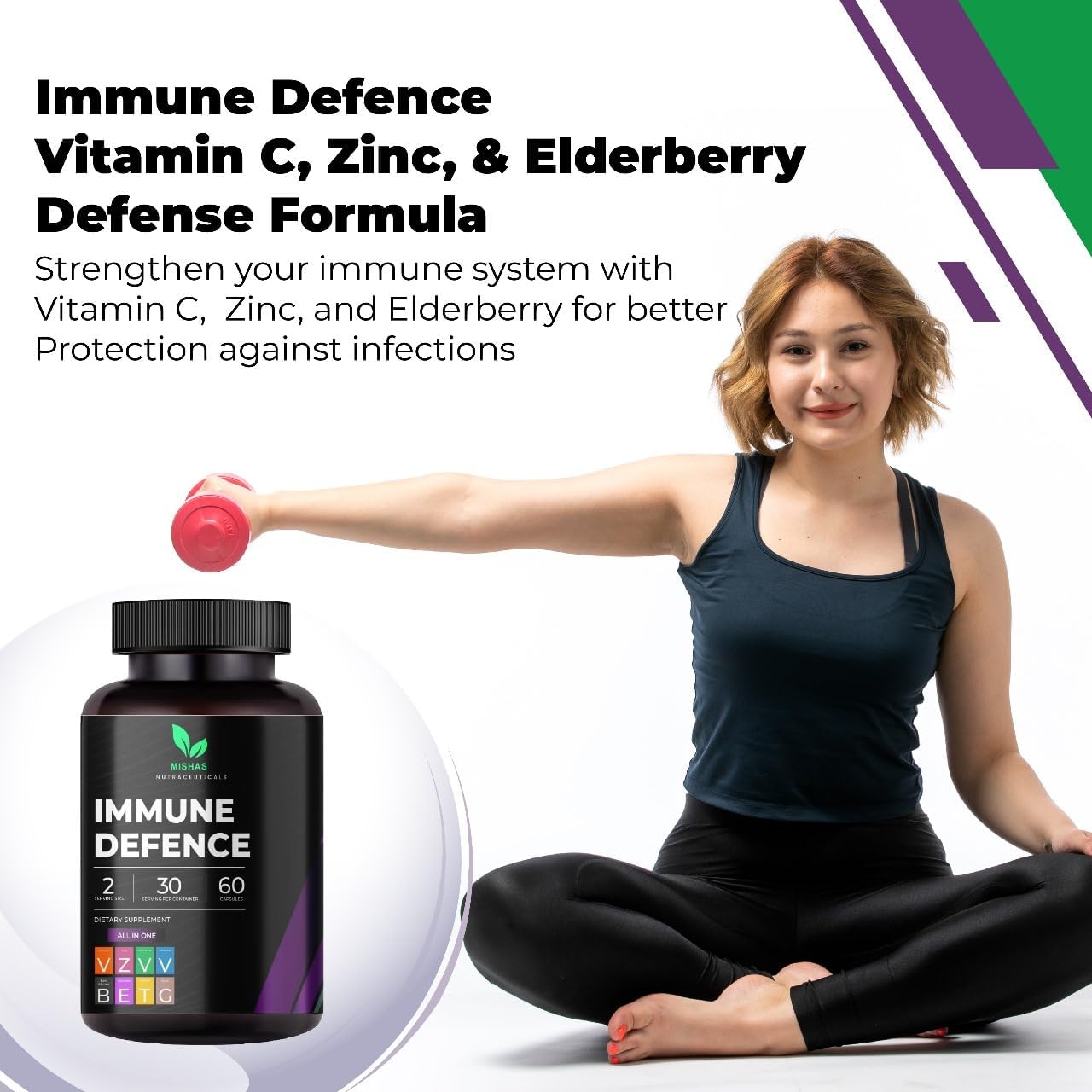 Mishas Nutraceuticals 8-in-1 Immune Support Supplement with Echinacea, Vitamin C, Zinc 50mg, Vitamin D 5000 IU, Turmeric Curcumin, Ginger, B6, and Elderberry – 60 Capsules - Image 6