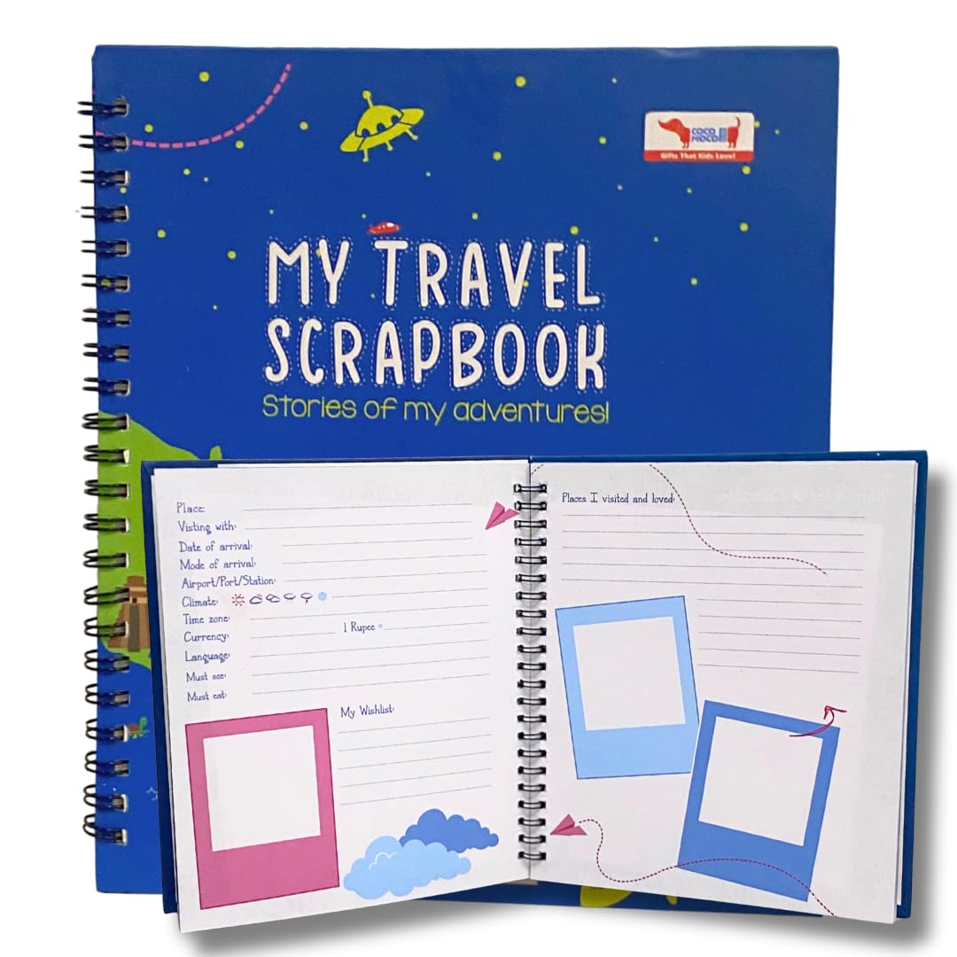 CocoMoco Kids Travel Journal with Stickers - Travel Scrap book For Kids Slam Book Diary (Hard Cover) for Memories for ages 5-7, 8-10, 11-14 year boys girls