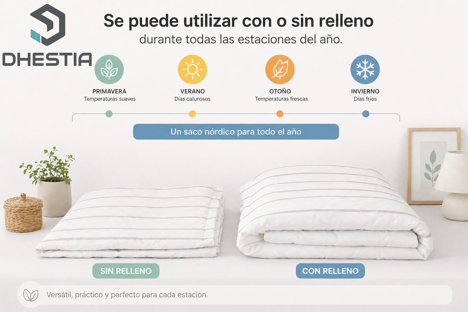 Saco Nordico 4 Estaciones - con Cremallera y Ajustable - Tejido Microfibra Color Agua Talla Cama 90