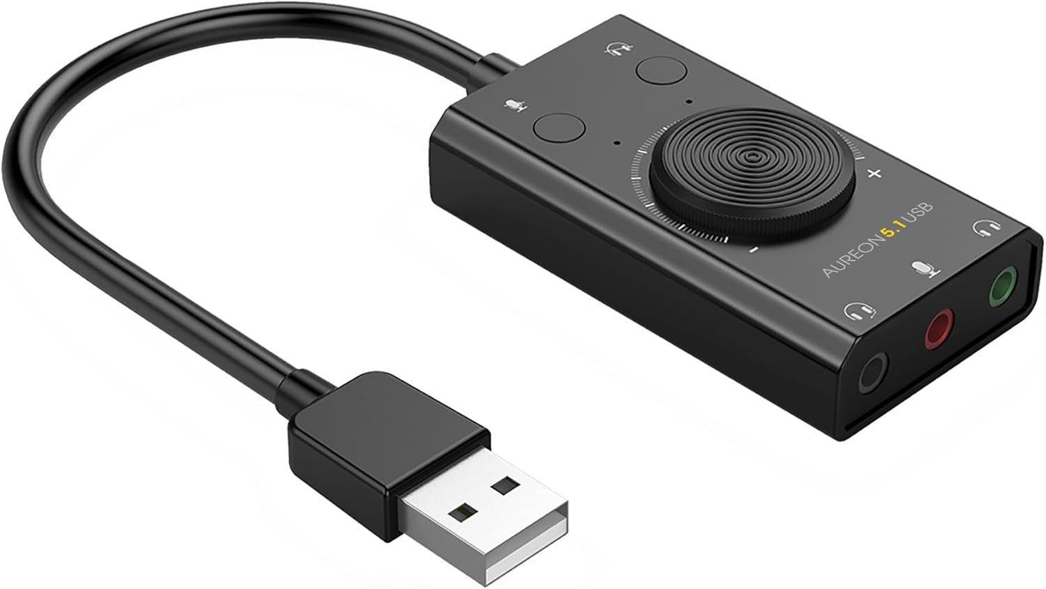 Terratec Aureon 5.1 USB Sound Card, angled view showing ports and USB connector