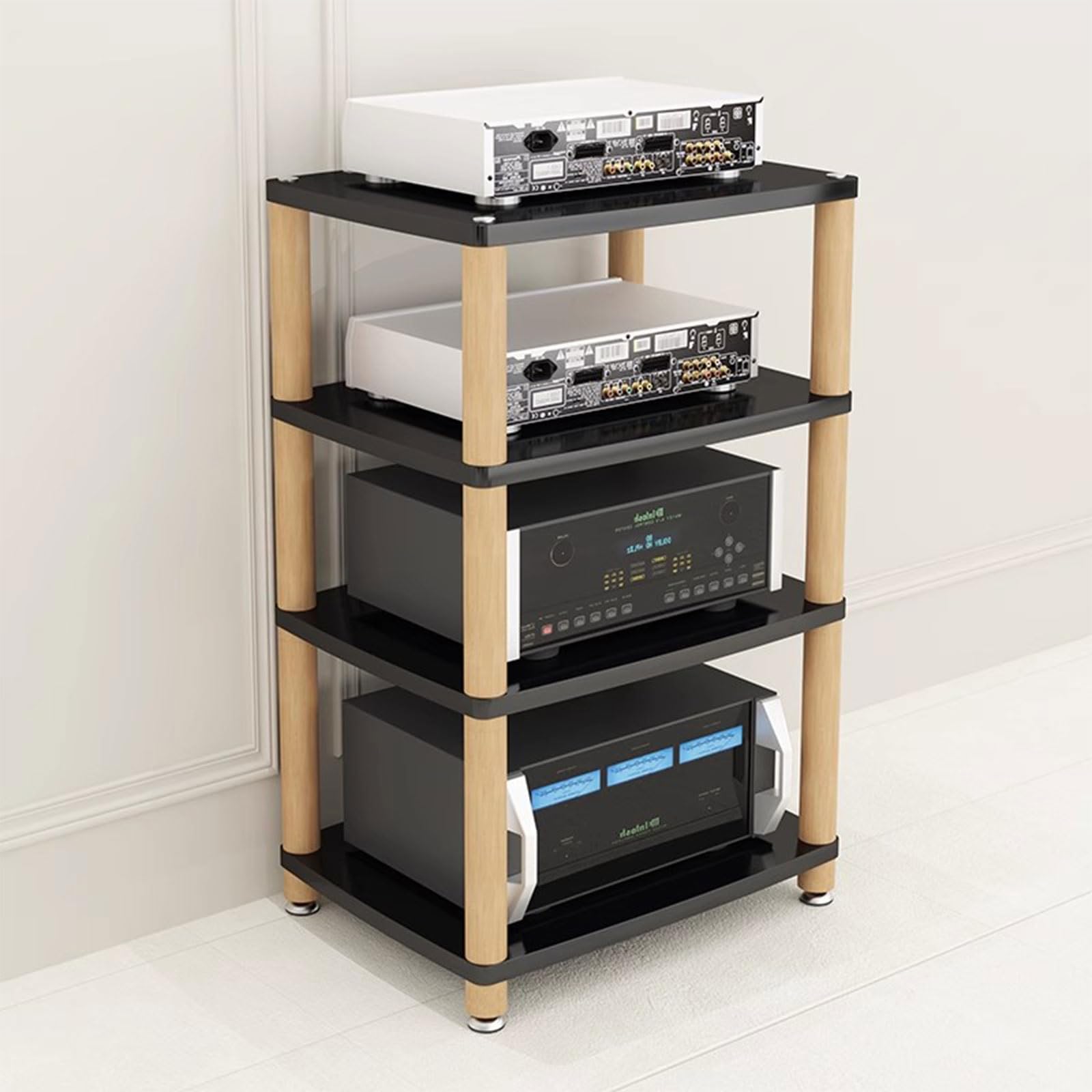 HiFi Audio Rack iv Printer Stand Open Media Shelf Stereo Rack for Home Office Amplifier Stand Speaker Display Turntable Storage Unit Media Center Furniture