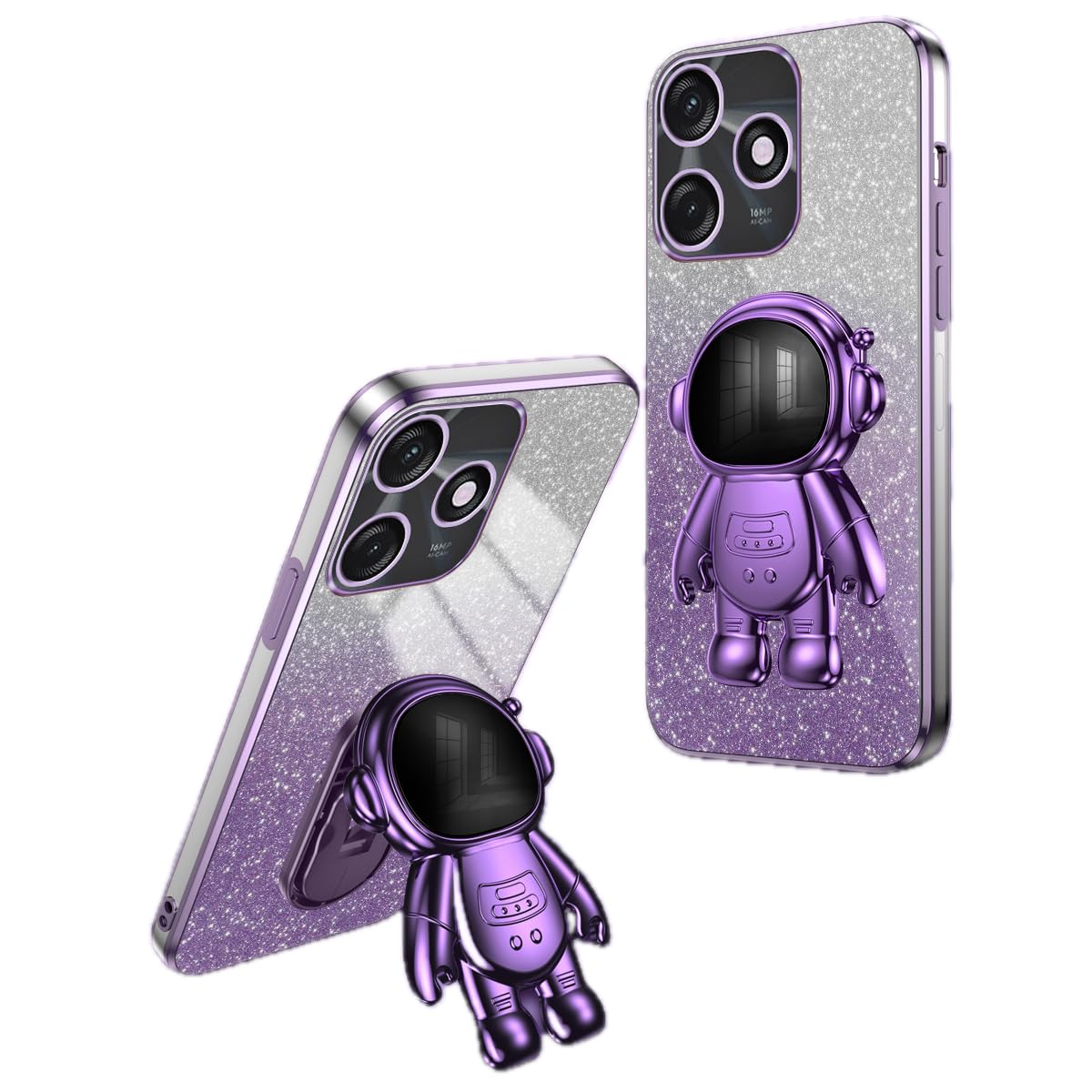 Case for Tecno Spark 10C Case with Astronaut Stand, Glitter Bling Thin Slim Shockproof Silicone Sparkly Case Cover Compatible with Tecno Spark 10C (A)