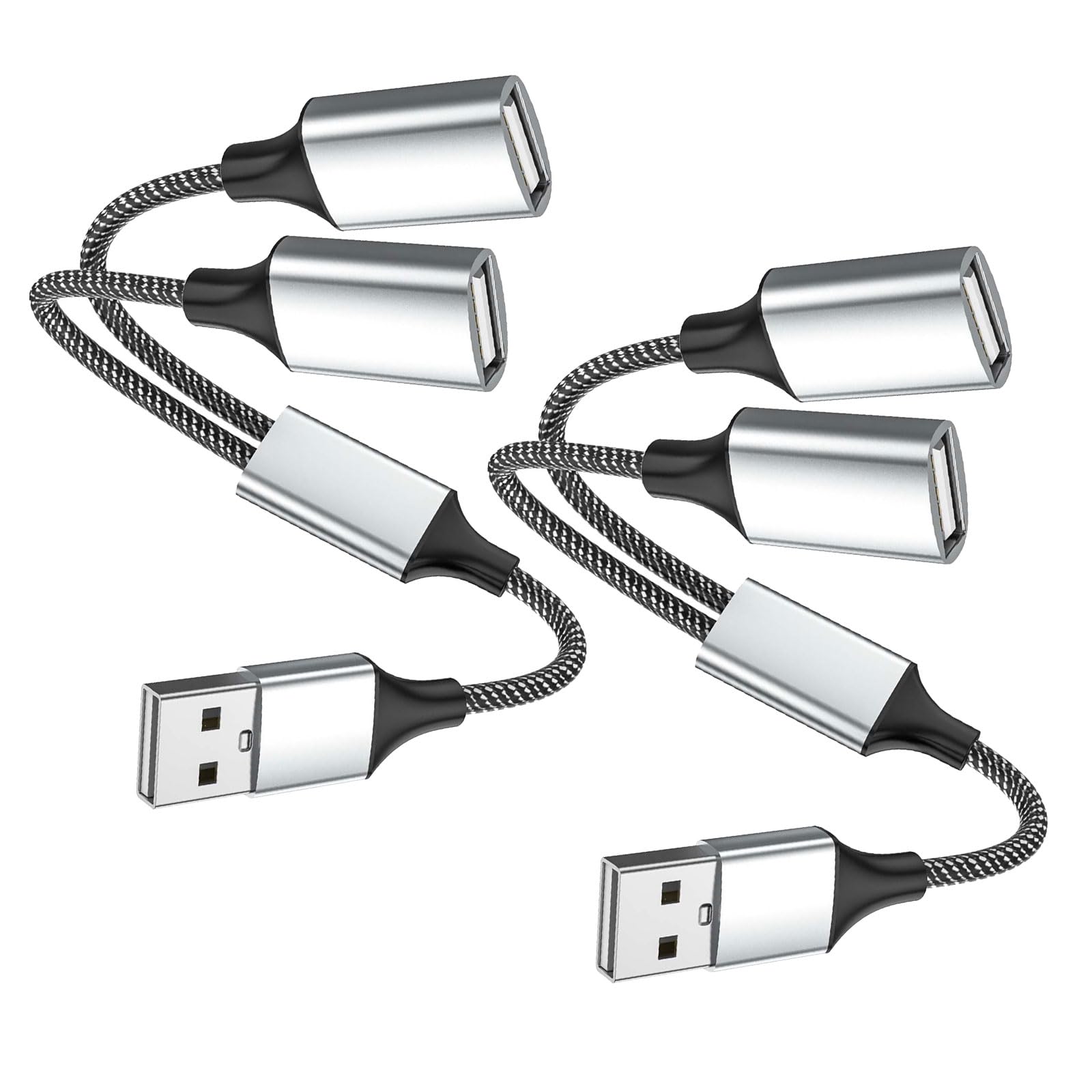 Fidioto 2 Pack USB A Male to 2 Female USB A Splitter Cable(10 inch Long), USB A Splitter 1 in 2 Out Support Data Transfer and Charging for Printer/USB Keyboard/Flash Drive/PlayStation/Laptop/LED Etc