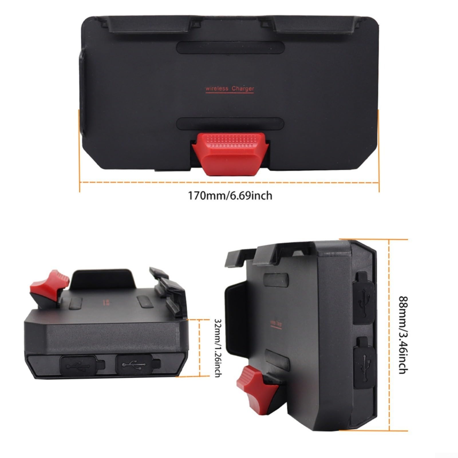 Supporto Per Smartphone Con Ricarica Wireless Per BMW R1200GS/1250GS/1300GS - Impermeabile IPX6, Ricarica 15W, Con Porte USB