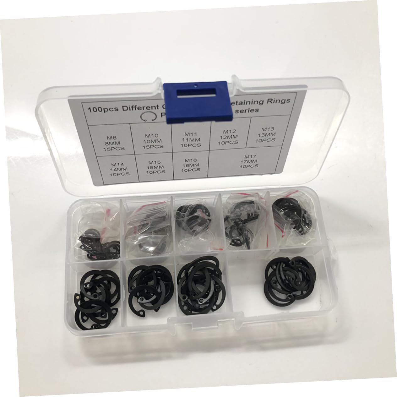 SOLUSTRE 65mn Carbon Steel Snap Rings Set 100-piece Retaining Ring Kit Circlip Assortment for Auto Industrial Machinery