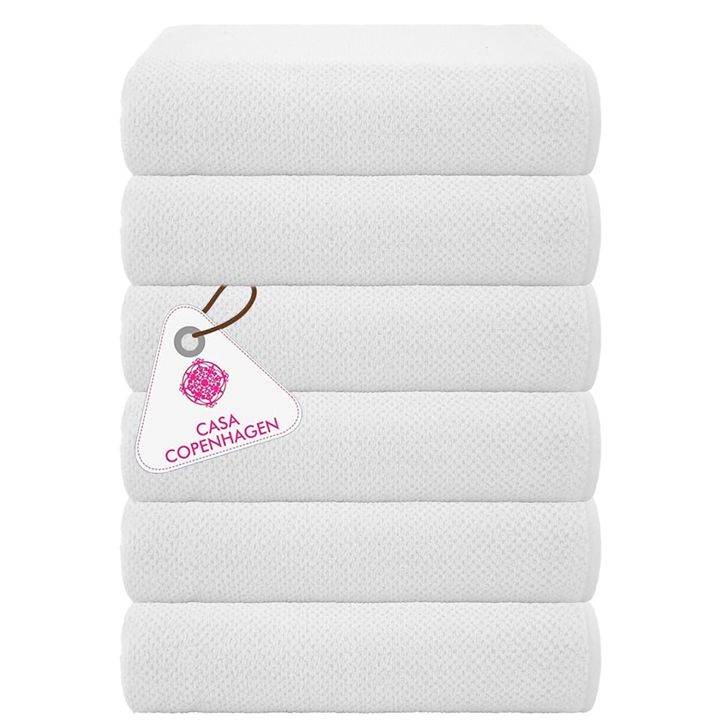 CASA COPENHAGEN Popcorn Textured 6 Piece Small Bath Towel Set - White, 550 g/m², 6 Piece Small Bath Towels, Cotton Towels Rough and Tough Use, Gift Set for Bathroom