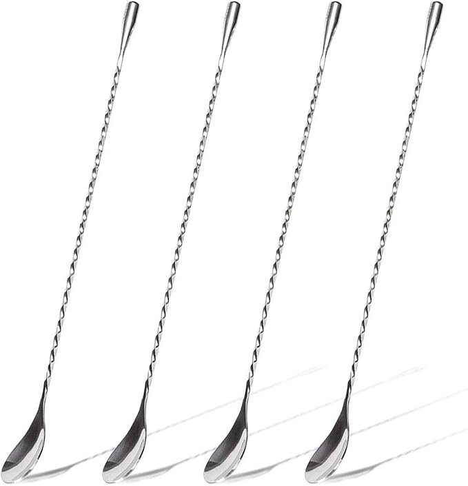 Bar Spoons, 4 Pcs Teaspoons Long Cocktail Twisted Stirrer 304 Stainless