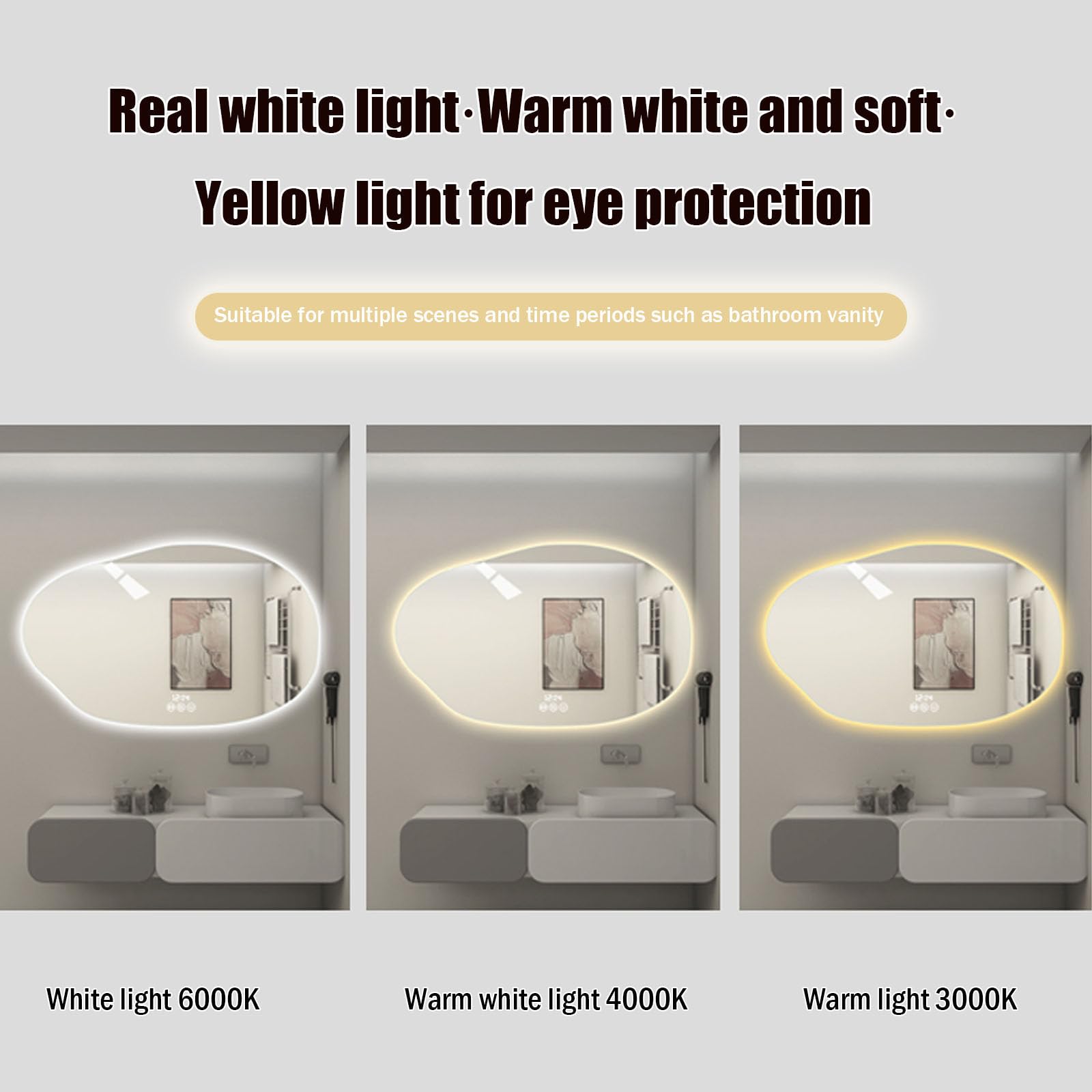 Decmiroor Specchio LED a Goccia con Luce 3 Colori Dimmerabili, Specchio