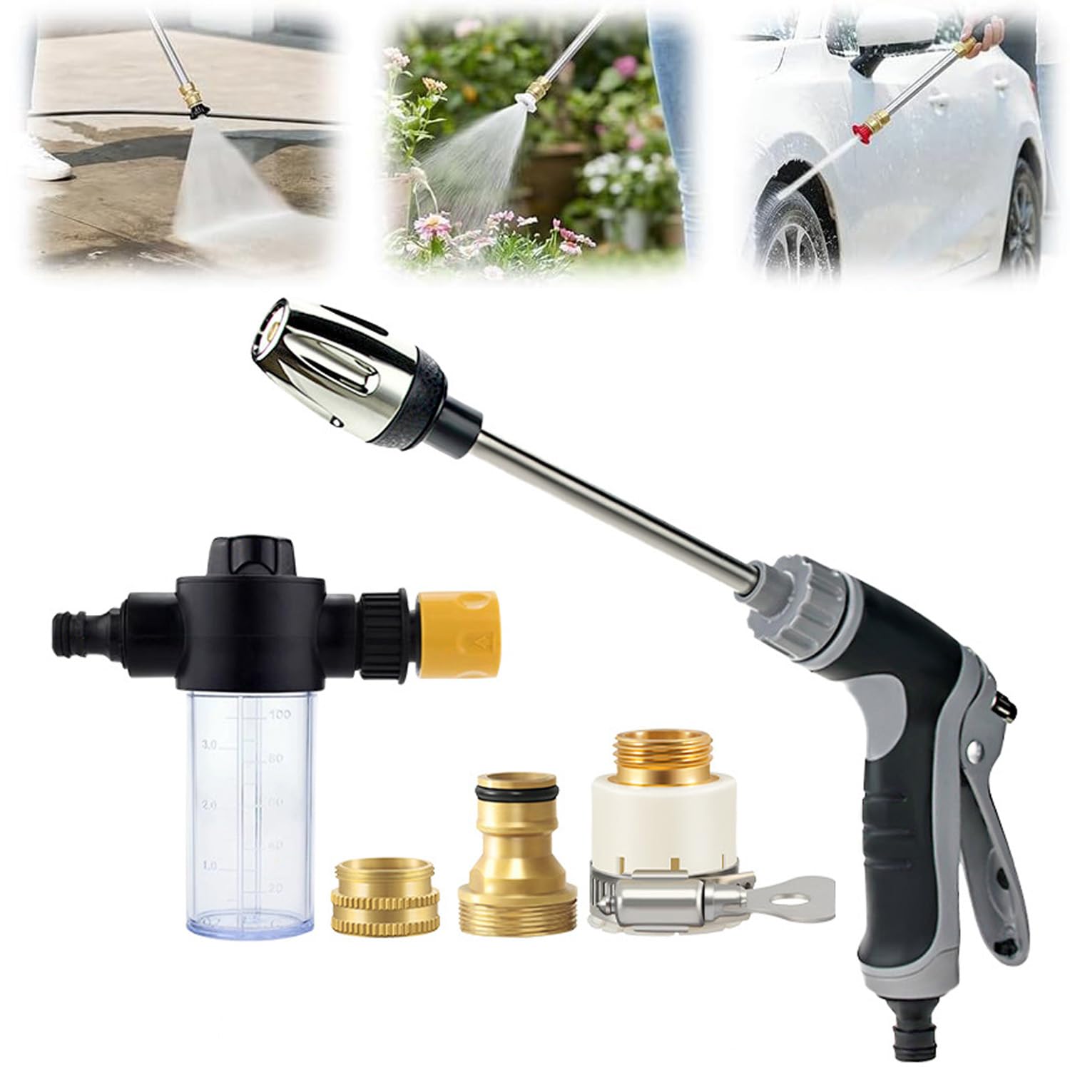 Aquoxis Pressure Washer, Portable Handheld Pressure Washer, Durable Stainless Steel, with 360° Rotating for Three Spray Modes, for Car, Floor, Wall Cleaning