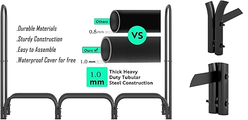 Miniatura 9 de CALIDOLA 4ft Firewood Rack Heavy Duty Indoor Outdoor Firewood Storage Log Rack with CoverBlack Round Tube
