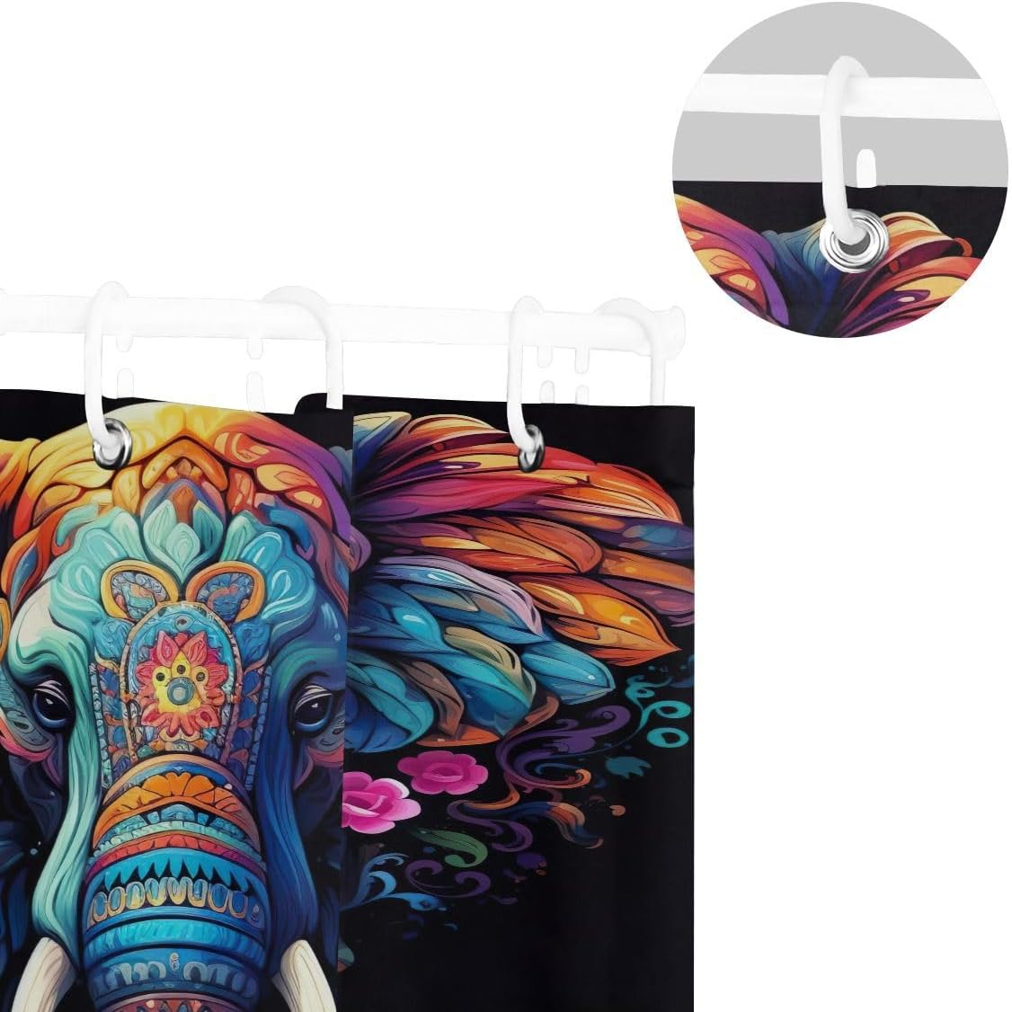 Mandala Elephant Shower Curtain Sets, Washable Bathroom Shower Curtain with 12 Hooks for Women Men 72x72 Inch 202b4436