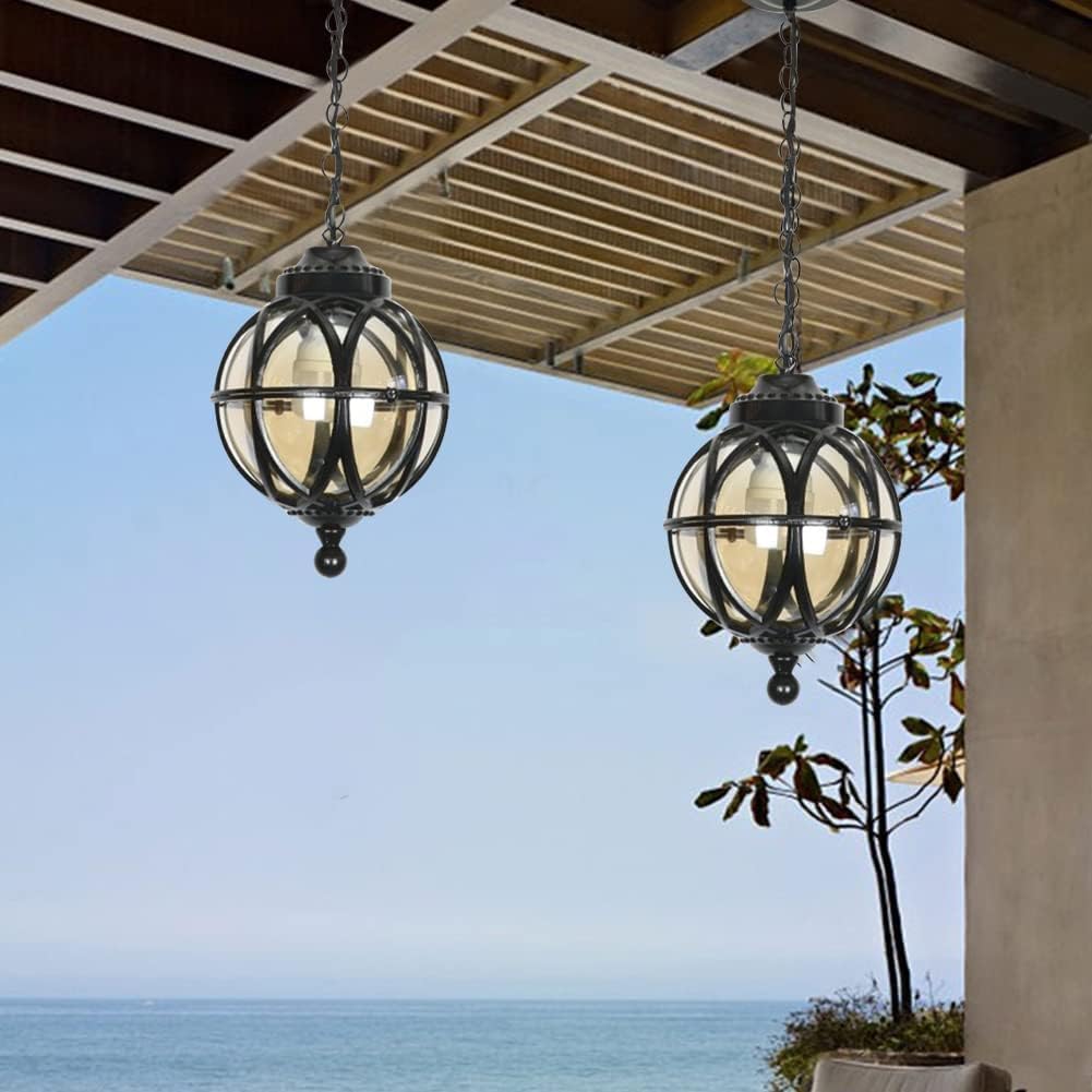 Rustic Outdoor Hanging Lantern, Weatherproof Vintage Pendant Light Wit