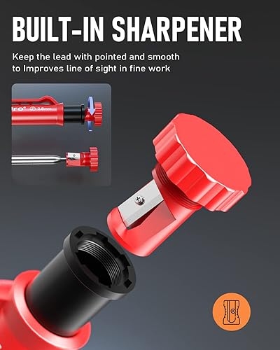 Miniatura 4 de Nicpro Juego de 11 lápices de carpintero con sacapuntas, lápices mecánicos de carpintero con 40 repuestos, punzón central automático y herramienta