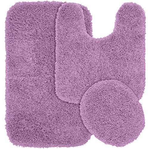Image of Garland Rug Jazz Nylon Washable 3 Piece Set (Lid, Contour, 21" x 34" Mat) Purple Bath Rugs Soft, Absorbent, and Stylish for Your Bathroom